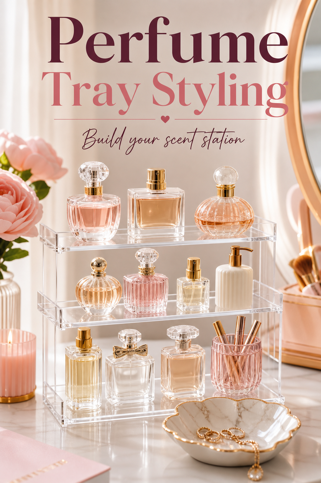 Perfume tray styling for a scent station
