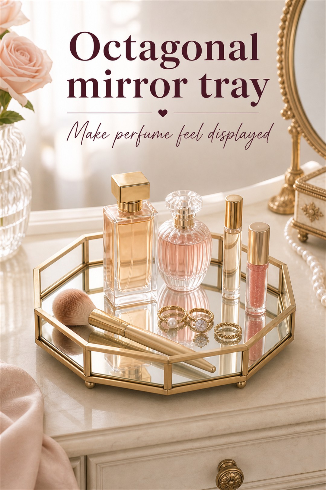 glass mirrored perfume tray for Her Scent Station