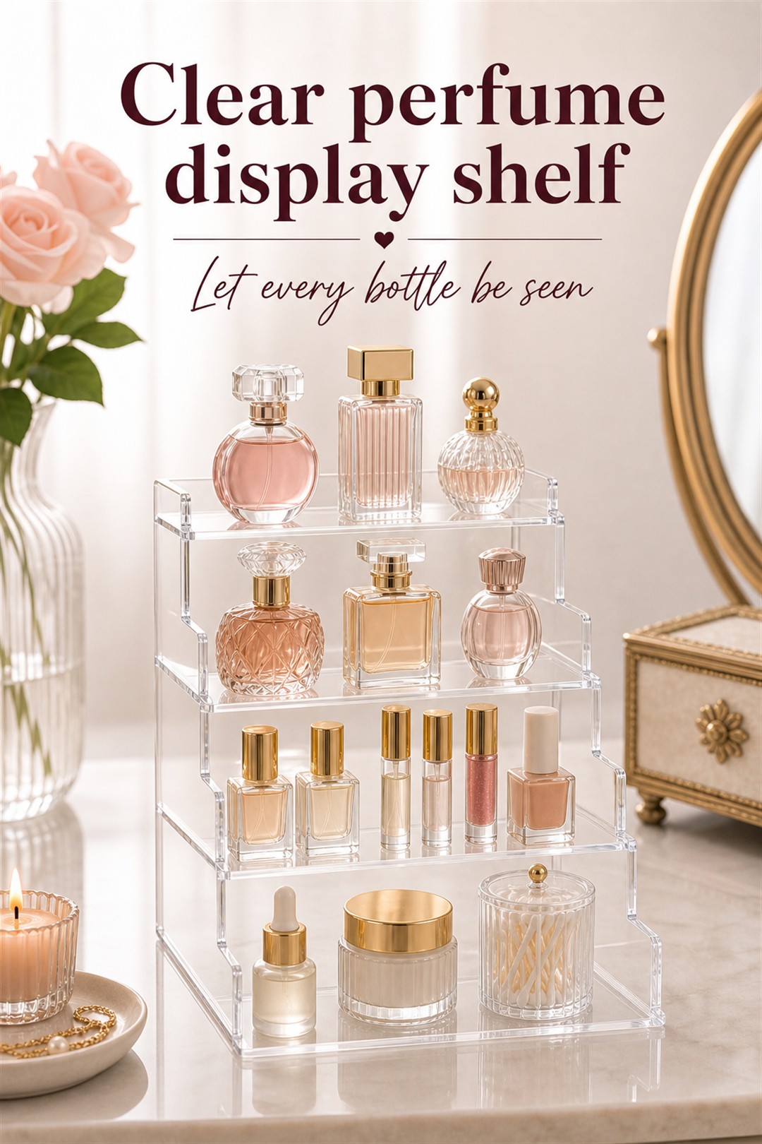 clear perfume display shelf for Her Scent Station