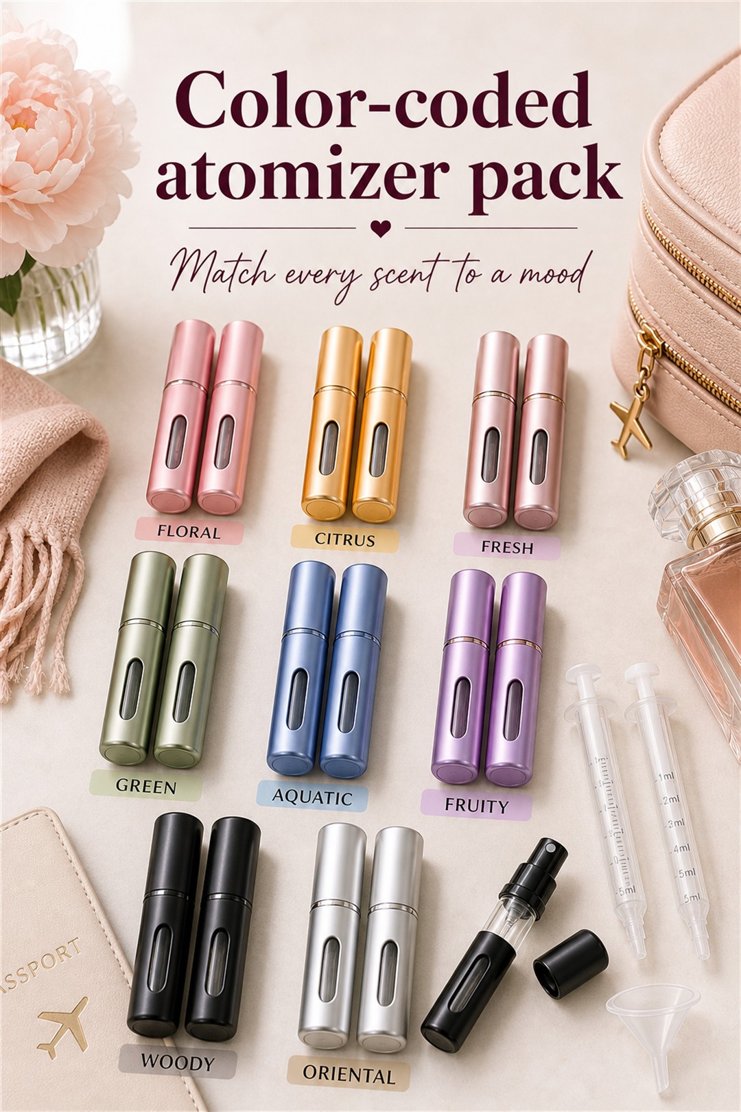 color coded atomizer pack for Her Scent Station