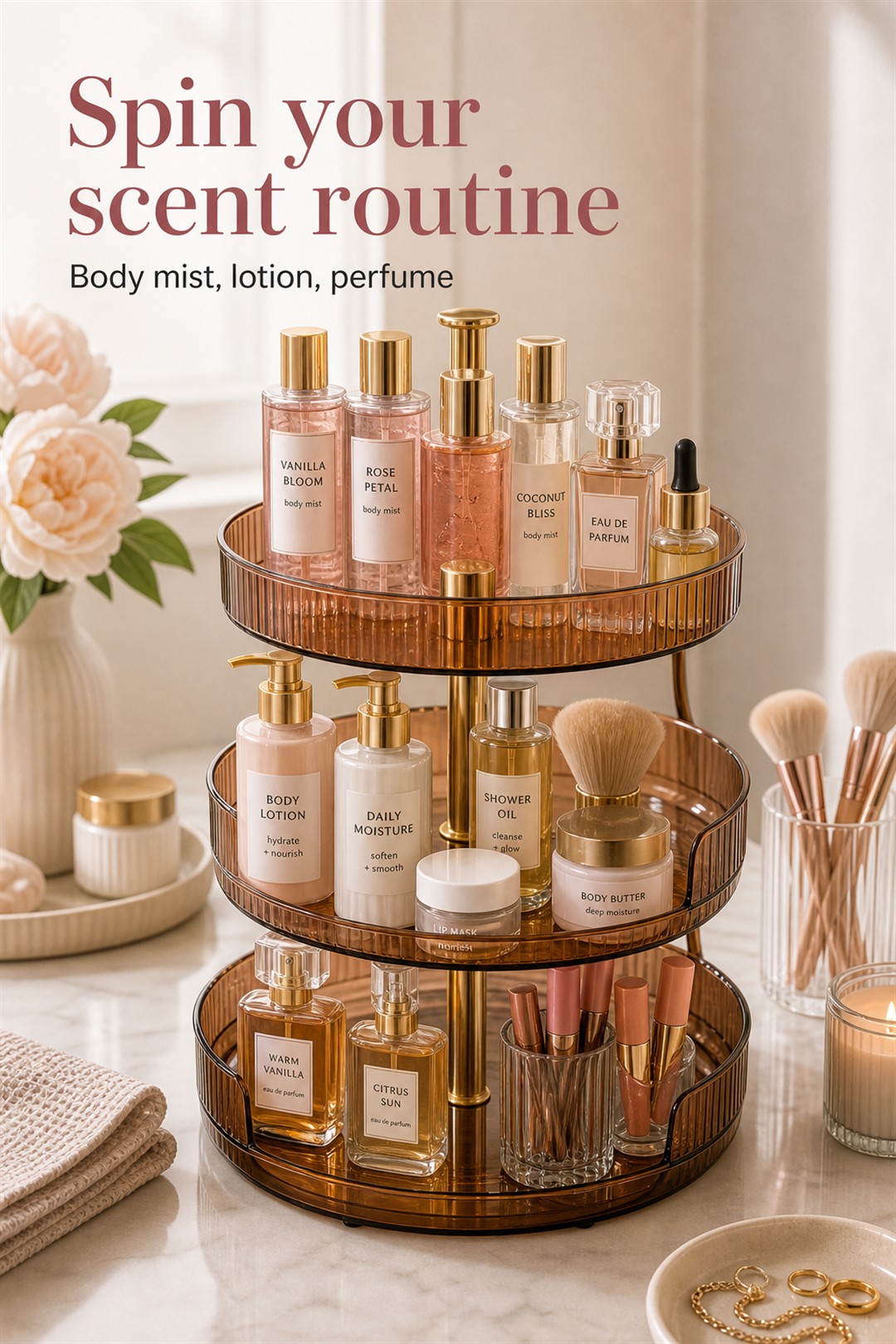body mist rotating organizer for Her Scent Station