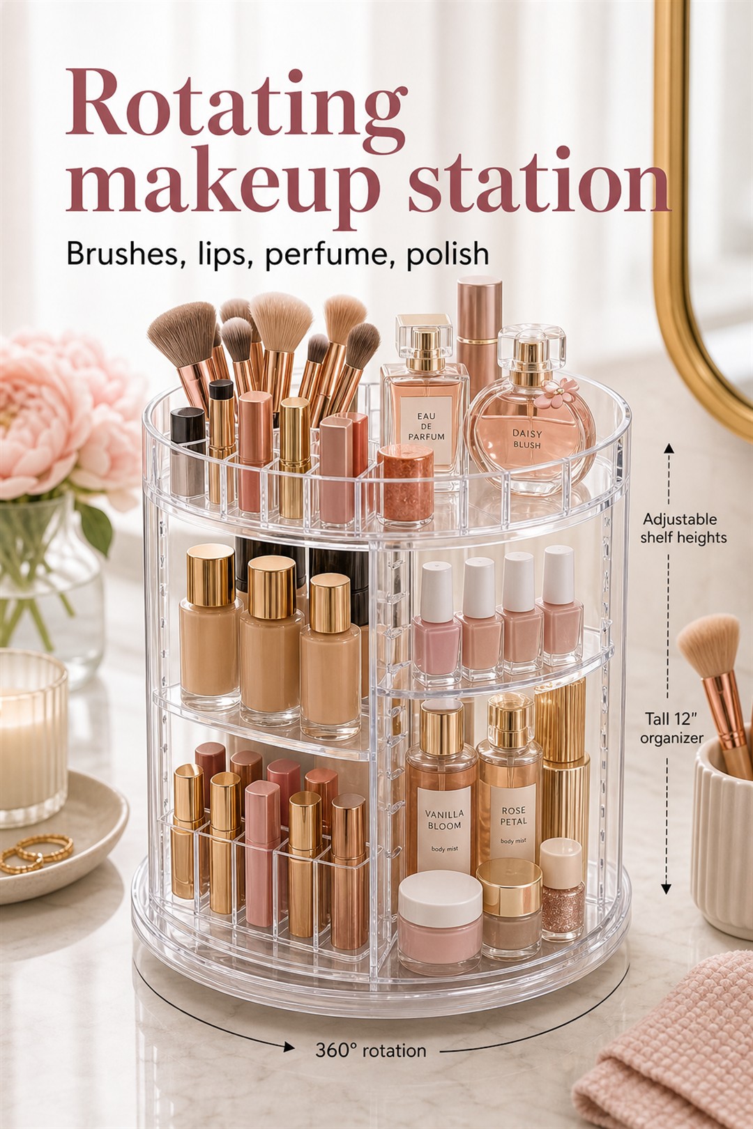 rotating makeup organizer for Her Scent Station