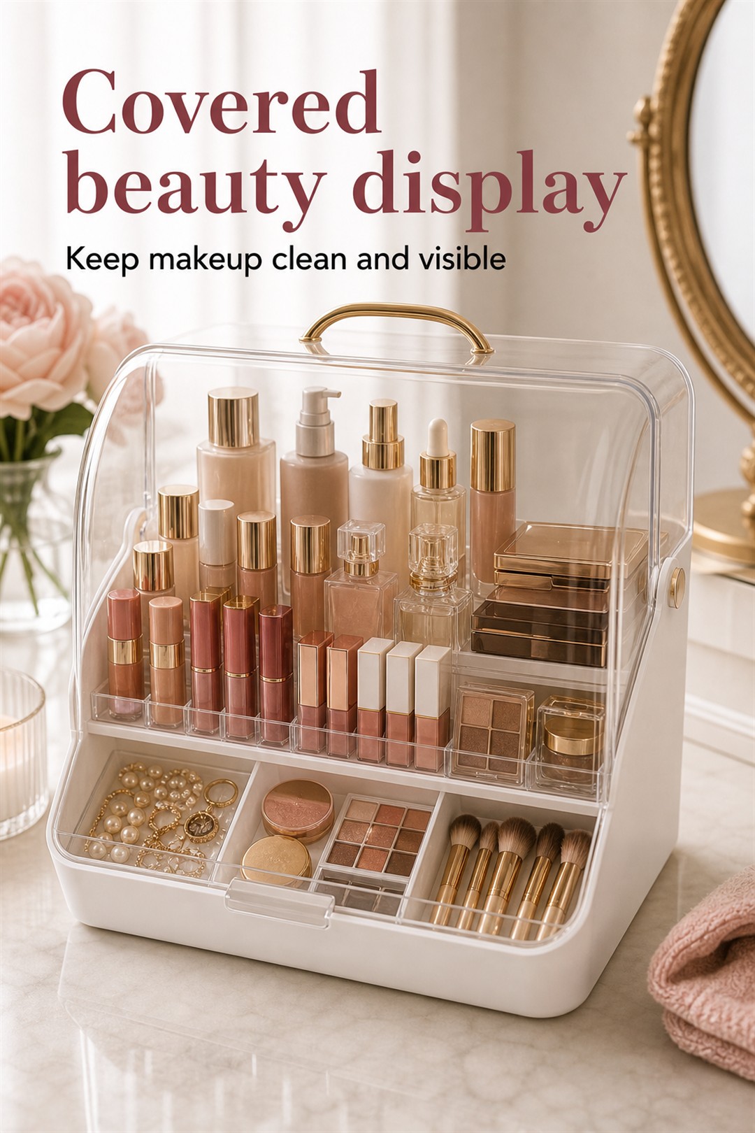 countertop makeup display case for Her Scent Station