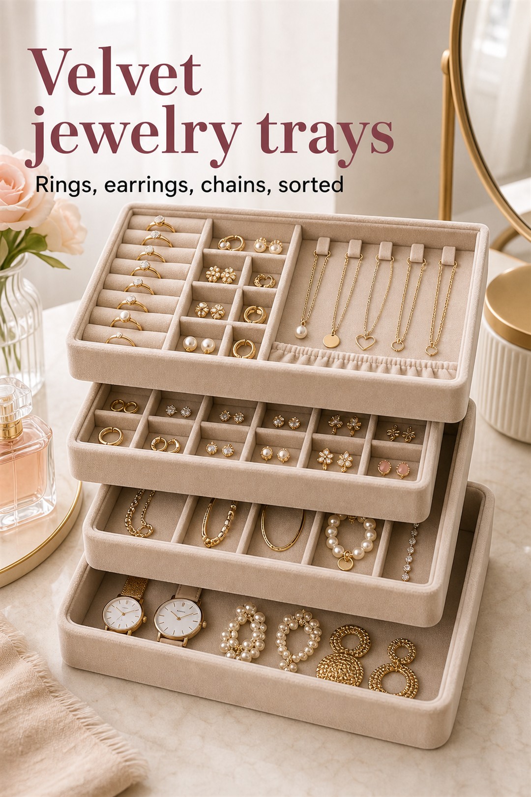 stackable velvet jewelry trays for Her Scent Station