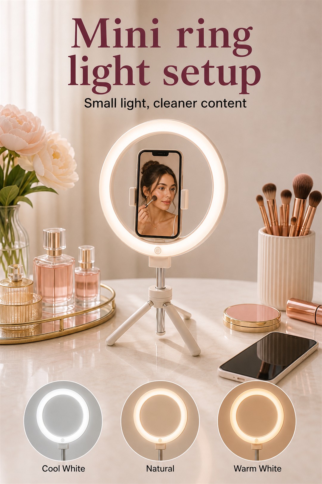small ring light vanity setup for Her Scent Station
