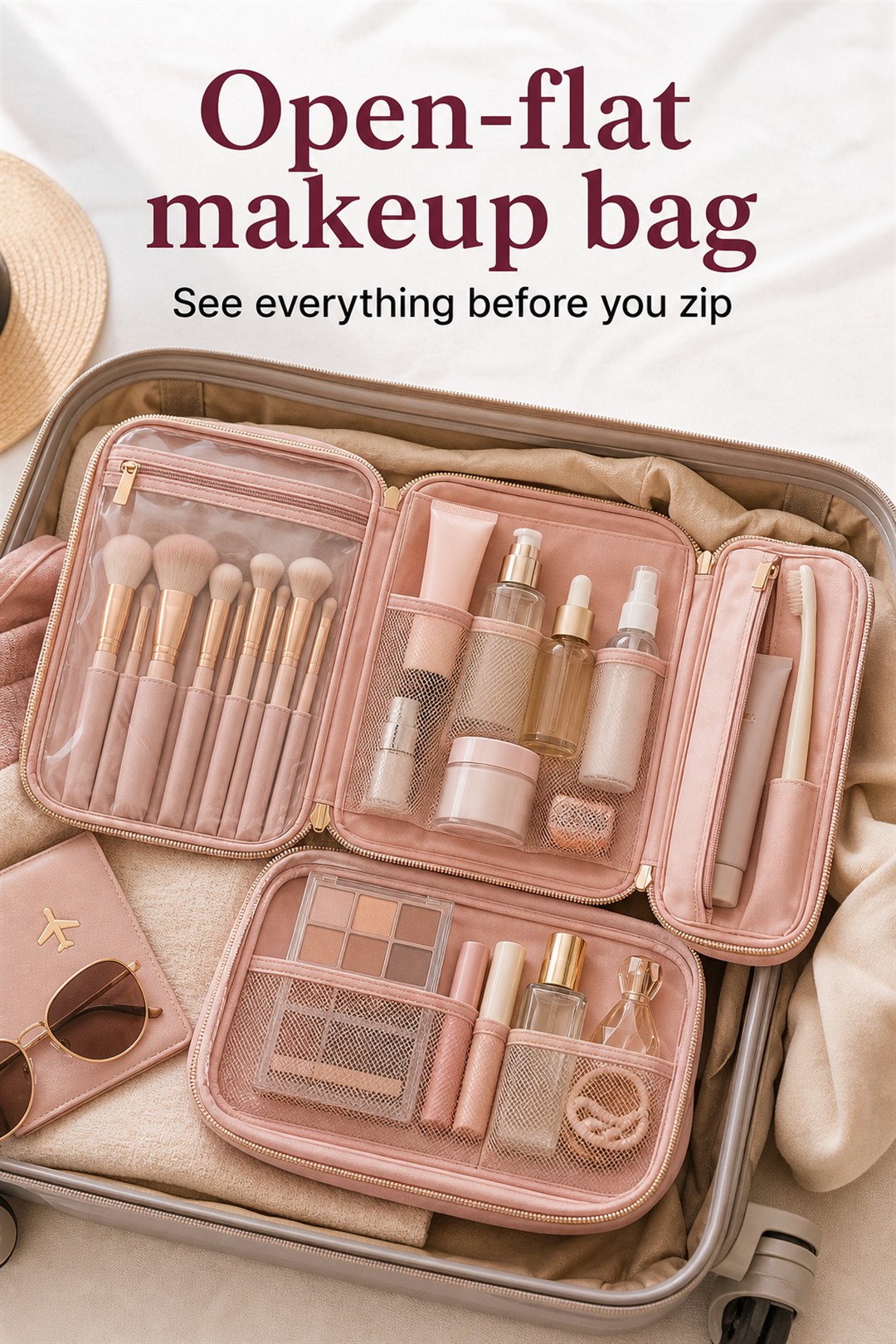 open flat makeup bag for Her Scent Station
